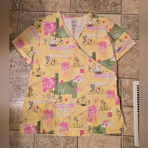Disney Lady And The Tramp Scrub Top with Whimsical Print - Medium